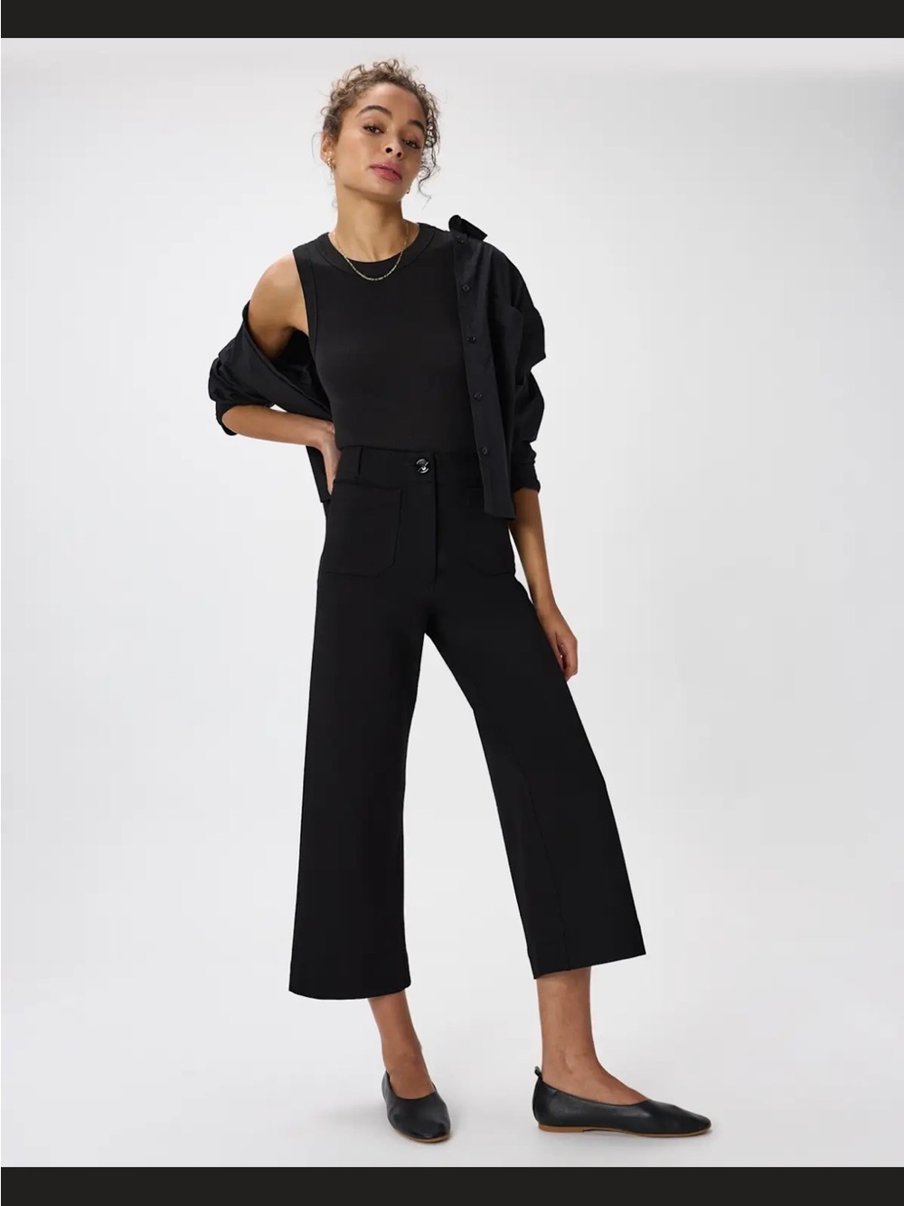 Quince Black High-Rise Wide-Leg Cropped Pants
